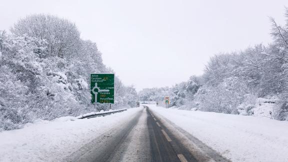 A road in the snow.