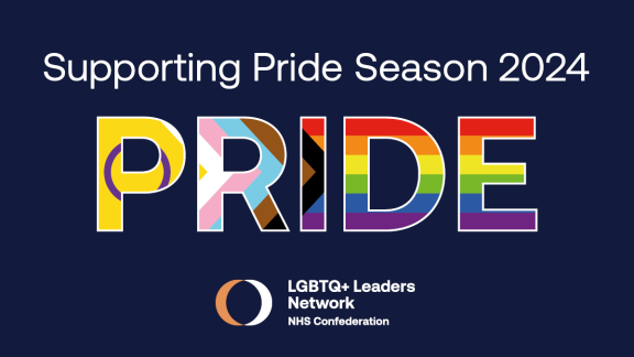 Graphic which reads: Supporting Pride season 2024, LGBTQ+ Leaders Network, with the word 'PRIDE' made out of the intersex inclusive flag.