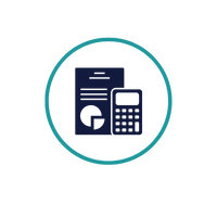 Document featuring a pie chart. A calculator appears to the right.