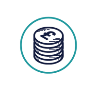 Stack of coins. Top coin displays pound sign.