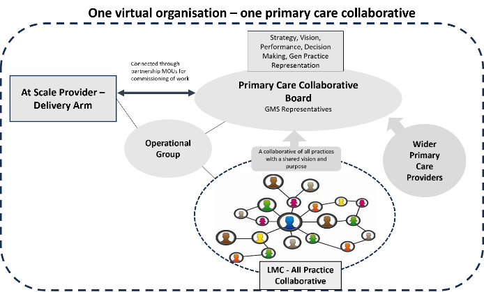 Diagram illustrating interconnections to support a provider collaborative.